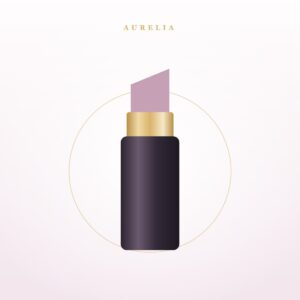 Labial en barra tono malva con estuche negro y dorado